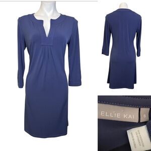 Ellie Kai dress size 6‎ Blue 3/4 Sleeve Shift knee length office church casual